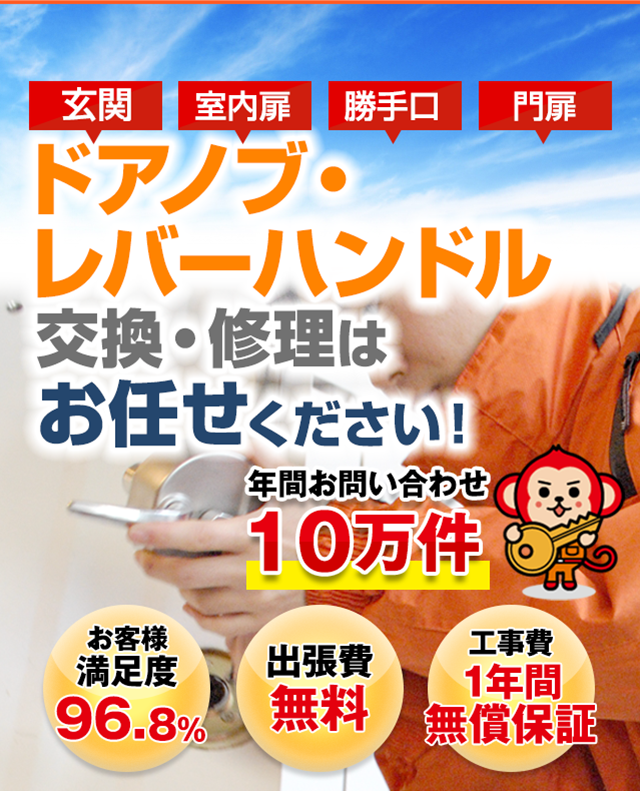 ドアノブ・レバーハンドルの交換・修理は鍵屋鍵猿